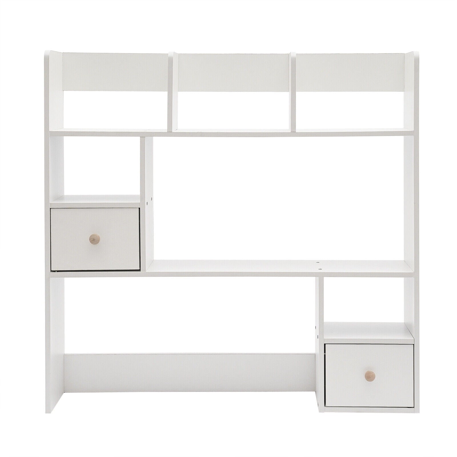 9 Compartments Desktop Bookshelf, White Home Office Desk Storage Organizer