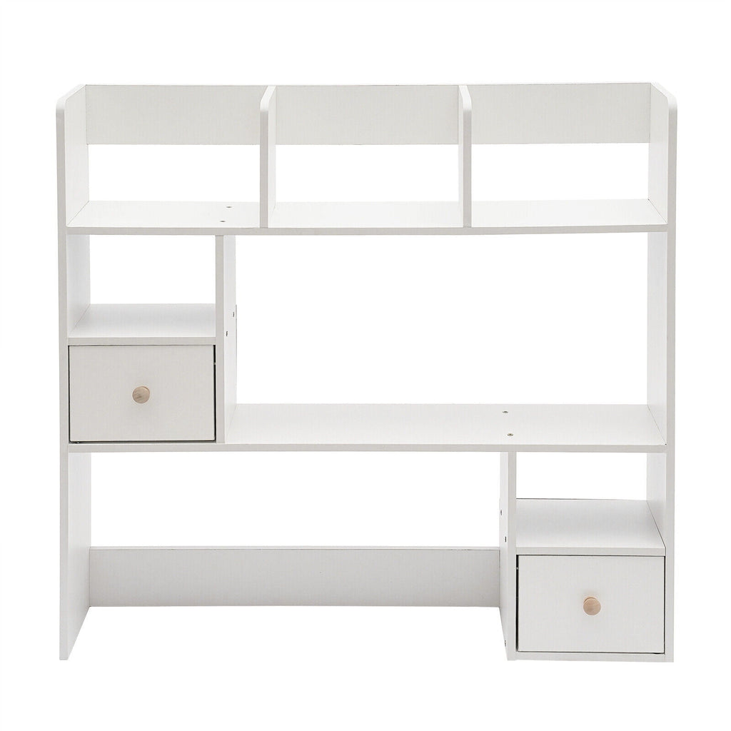 9 Compartments Desktop Bookshelf, White Home Office Desk Storage Organizer