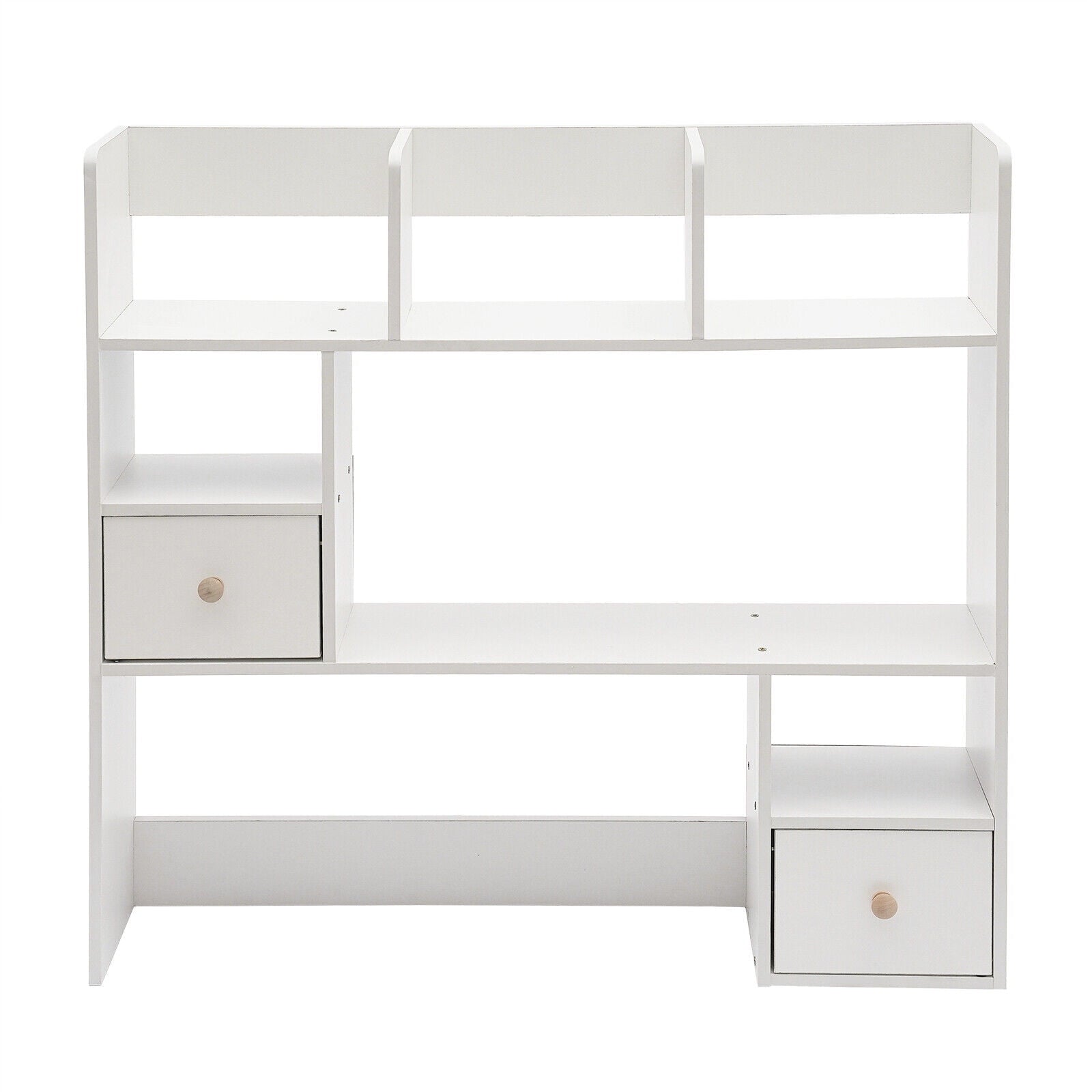 9 Compartments Desktop Bookshelf, White Home Office Desk Storage Organizer