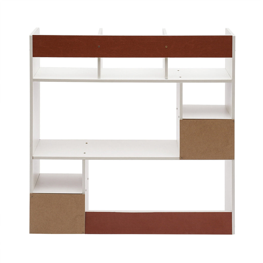 9 Compartments Desktop Bookshelf, White Home Office Desk Storage Organizer