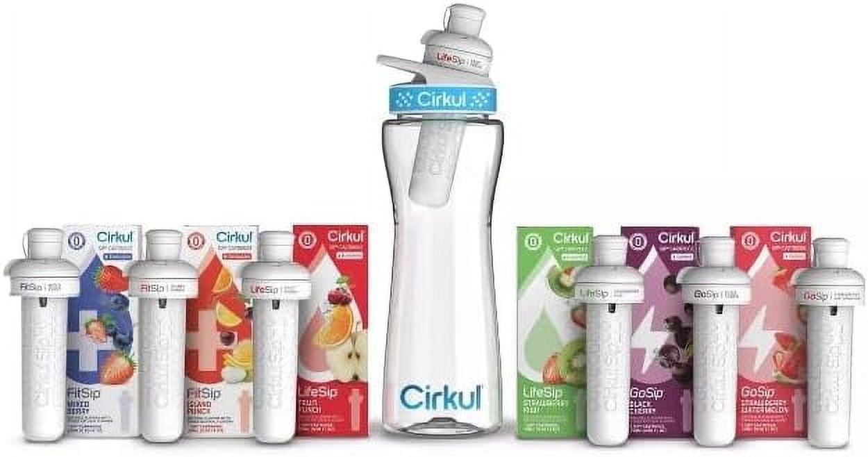 22oz Plastic Water Bottle Starter Kit With Blue Lid &amp; 6 Flavor Cartridges Refreshing Hydration with Exciting Flavors.