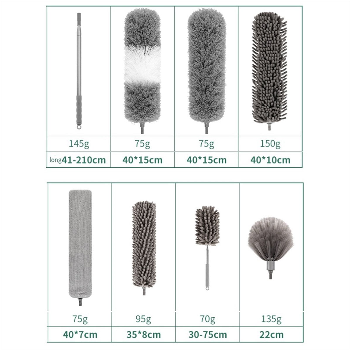 Set of 8 Electrostatic Duster Retractable Dust Remover Blanket Extended Brush Chenille Sets Cleaning Tools