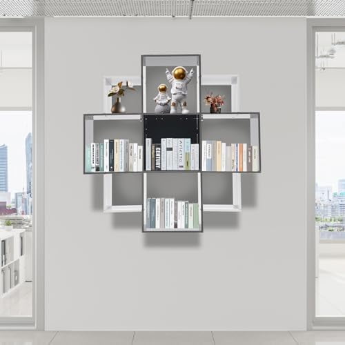 Bookcase Wall Mounted Book Shelf Modern 3-Tier Floating Shelf Bookcase with 9 Compartments, Floating Cube Shelves, for Study, Office, Kitchen, Bedroom, and Living Room (Red&amp;Black)