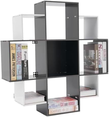Bookcase Wall Mounted Book Shelf Modern 3-Tier Floating Shelf Bookcase with 9 Compartments, Floating Cube Shelves, for Study, Office, Kitchen, Bedroom, and Living Room (Red&amp;Black)