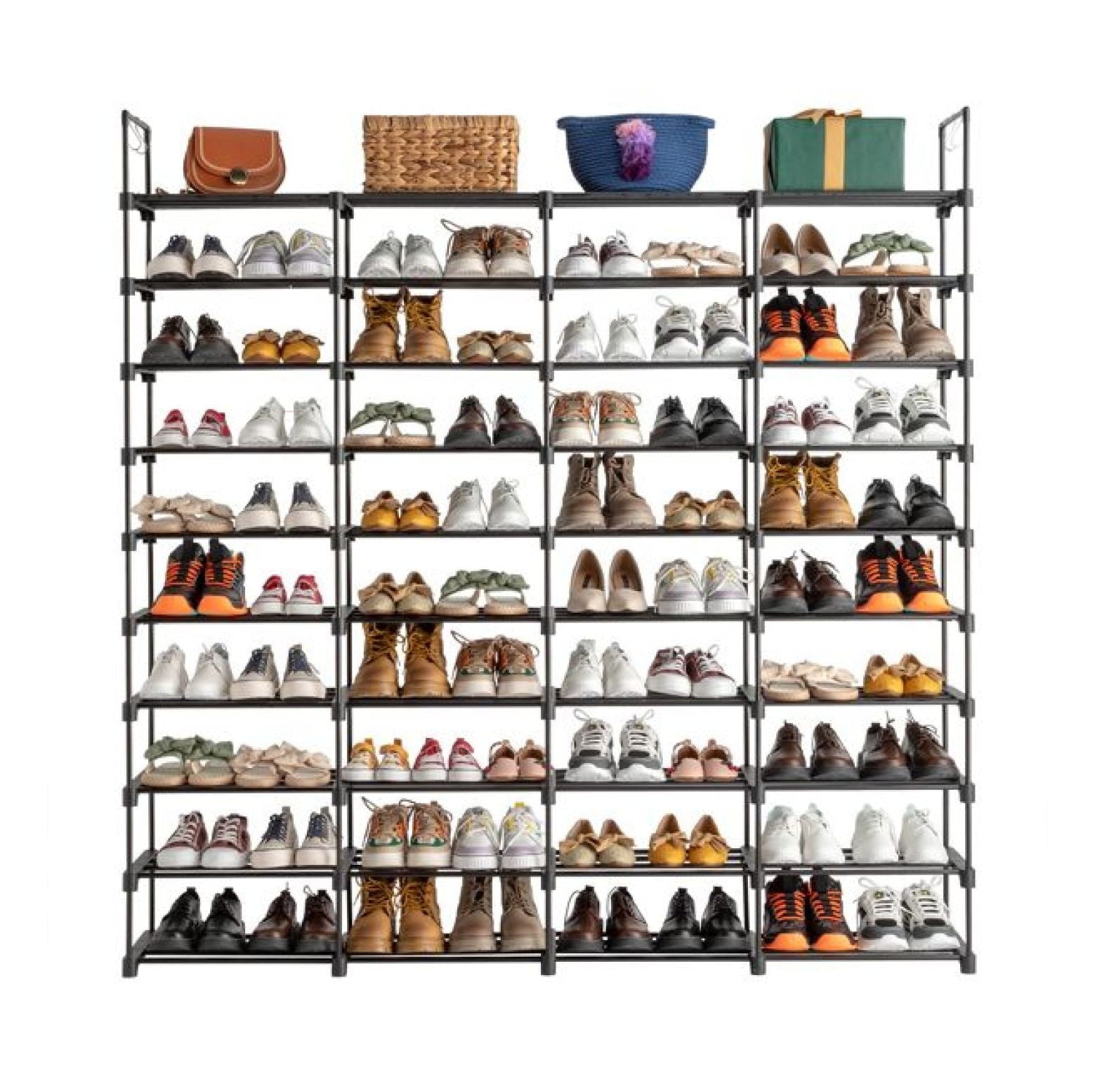 Shoe Rack 10 Tier - 80 Pair Shoe Organizer for Entryway, Stackable Shoe Cabinet, Space Saving Shoe Shelf for Men &amp; Women, Durable Metal &amp; Plastic Construction