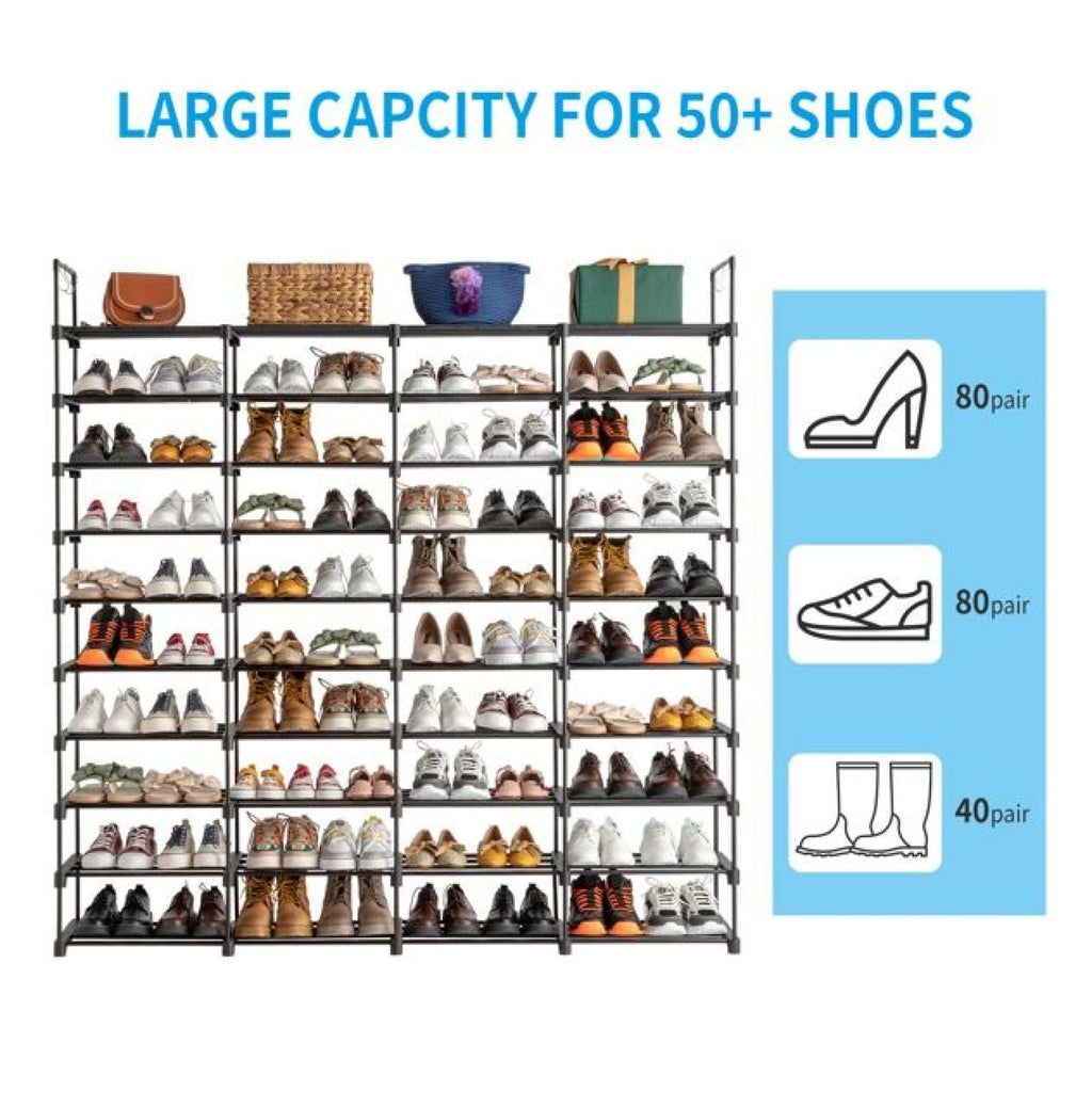 Shoe Rack 10 Tier - 80 Pair Shoe Organizer for Entryway, Stackable Shoe Cabinet, Space Saving Shoe Shelf for Men &amp; Women, Durable Metal &amp; Plastic Construction