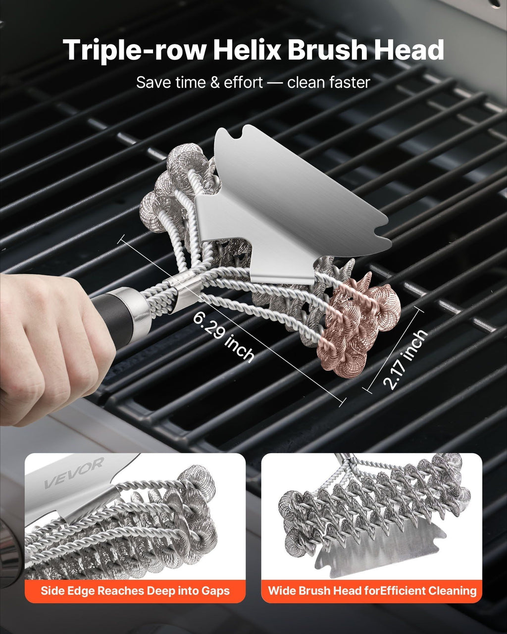 Stainless Steel BBQ Grill Brush &amp; Scraper - 17" Bristle-Free Grill Cleaner - Heavy Duty Grill Cleaning Tool for Gas, Charcoal &amp; Pellet Grills - Safe, Non-Scratch Surface Cleaning