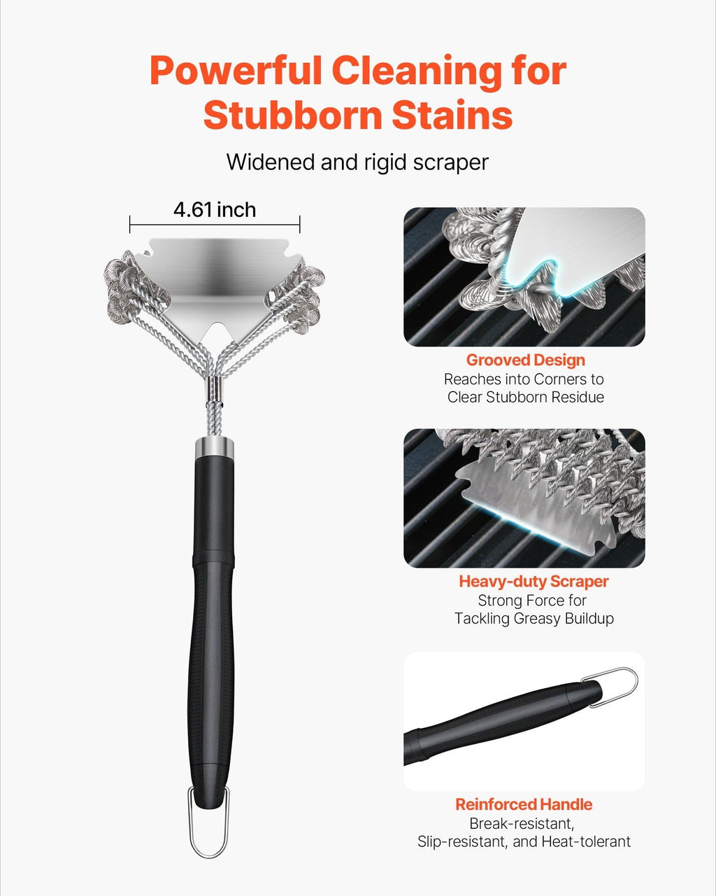 Stainless Steel BBQ Grill Brush &amp; Scraper - 17" Bristle-Free Grill Cleaner - Heavy Duty Grill Cleaning Tool for Gas, Charcoal &amp; Pellet Grills - Safe, Non-Scratch Surface Cleaning