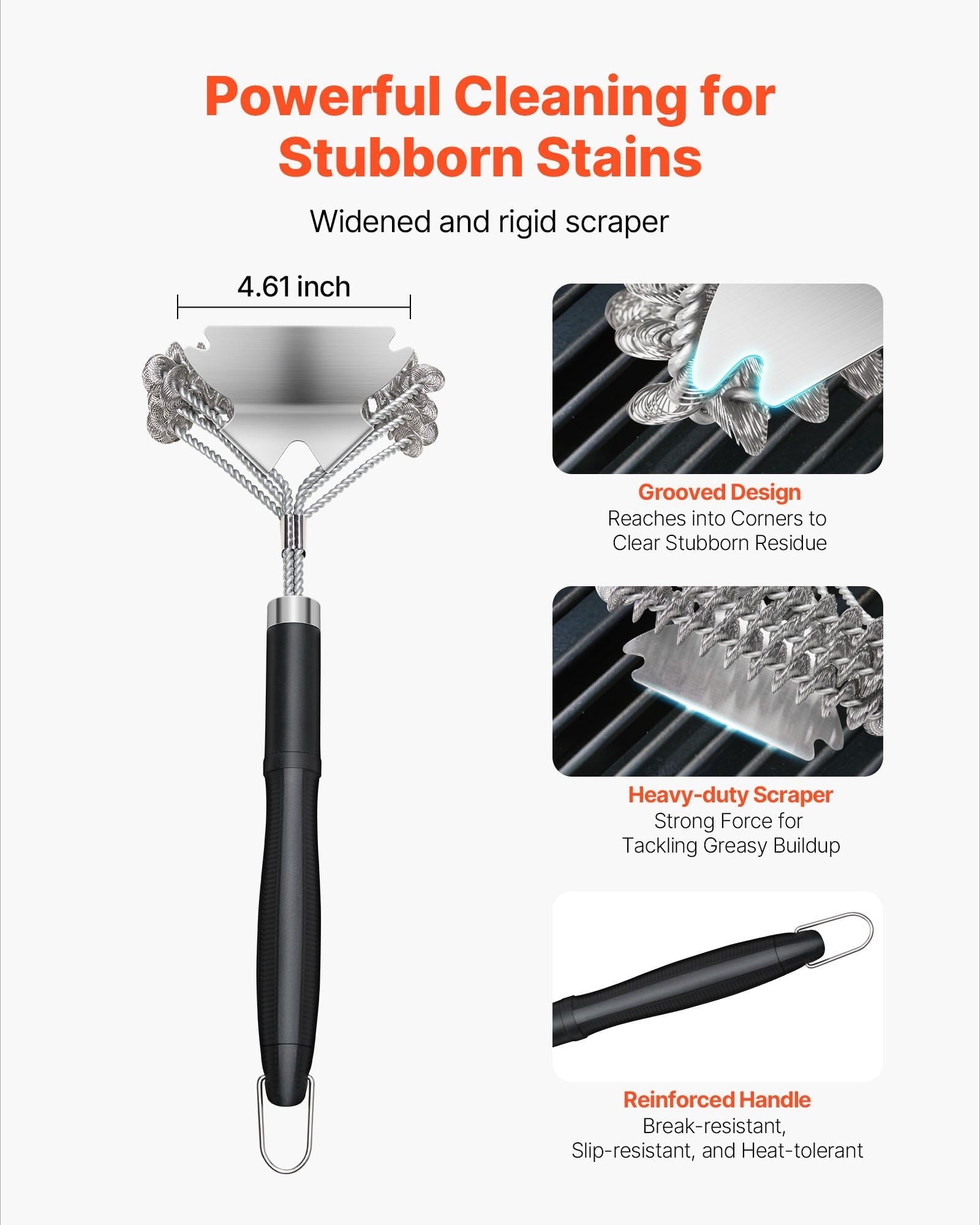 Stainless Steel BBQ Grill Brush &amp; Scraper - 17" Bristle-Free Grill Cleaner - Heavy Duty Grill Cleaning Tool for Gas, Charcoal &amp; Pellet Grills - Safe, Non-Scratch Surface Cleaning