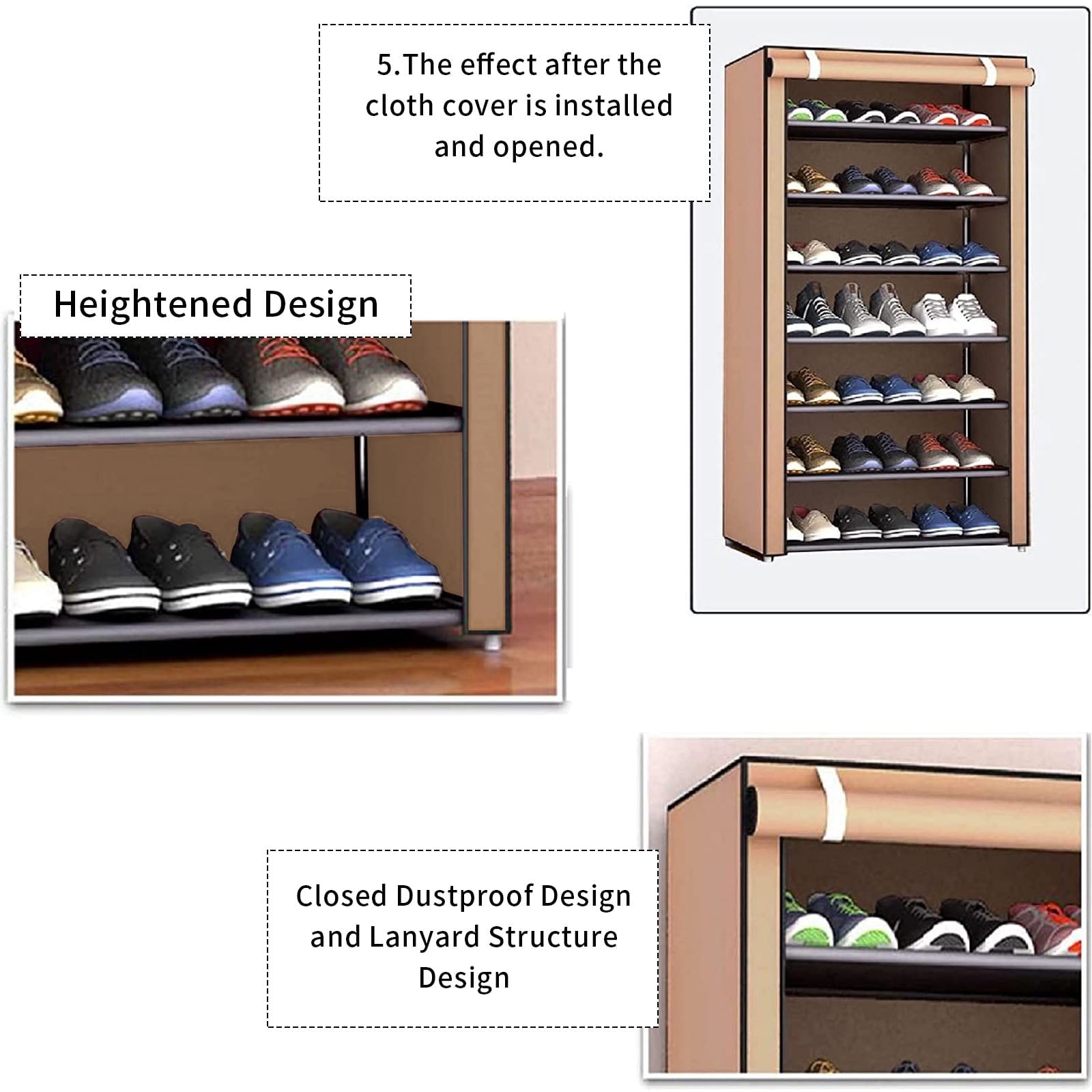 10-Tier Shoe Organizer, Non-Woven Fabric Design, Holds up to 27 Pairs, Stylish Storage Solution for Sneakers, Coffee Color