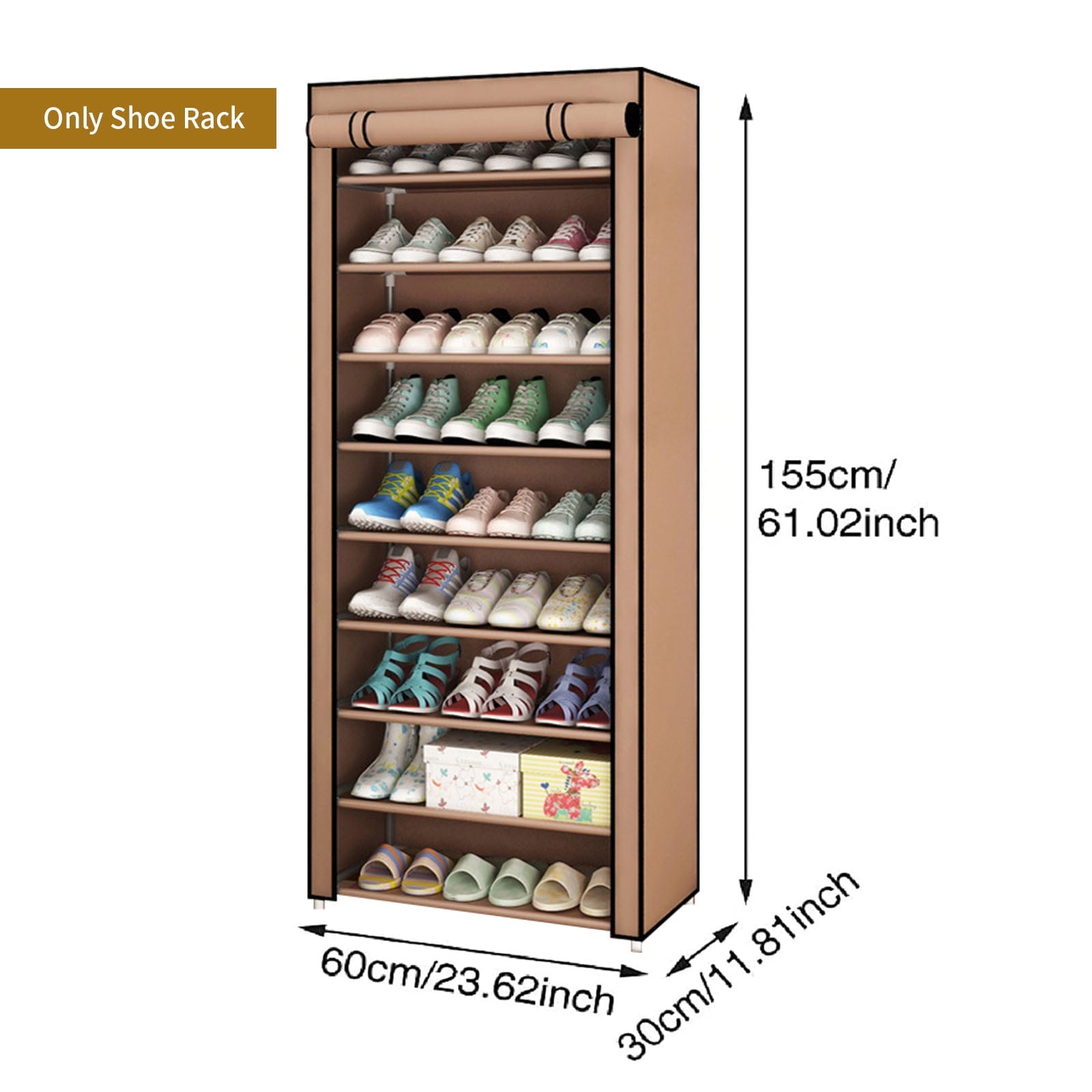 10-Tier Shoe Organizer, Non-Woven Fabric Design, Holds up to 27 Pairs, Stylish Storage Solution for Sneakers, Coffee Color