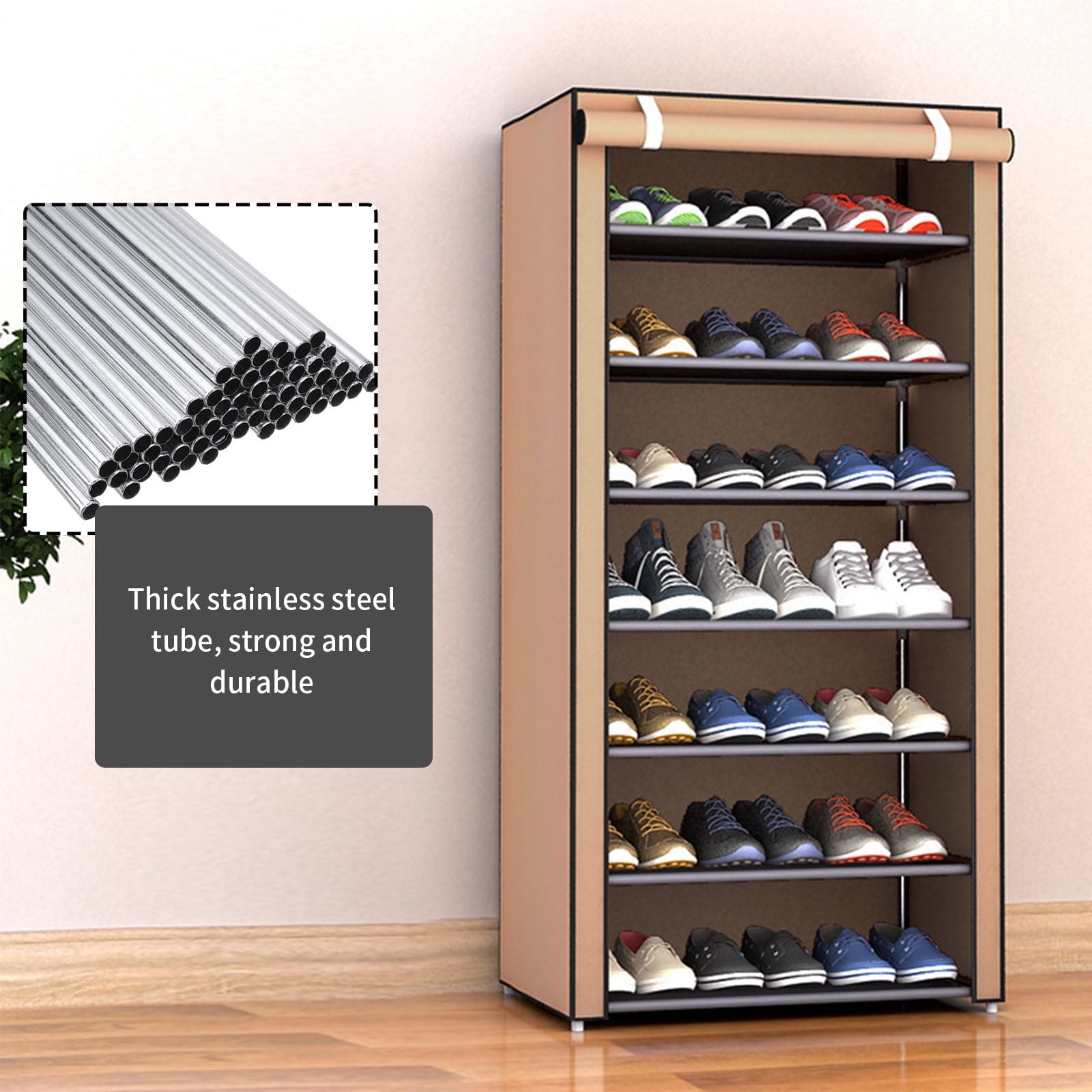 10-Tier Shoe Organizer, Non-Woven Fabric Design, Holds up to 27 Pairs, Stylish Storage Solution for Sneakers, Coffee Color