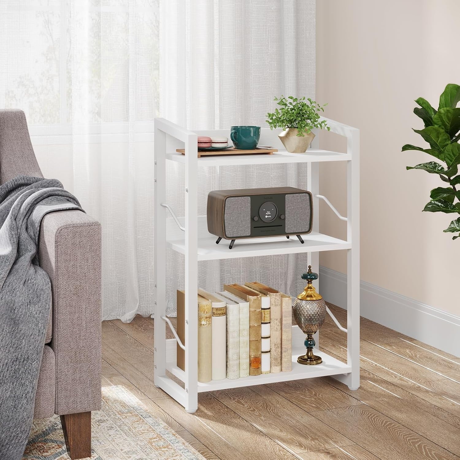 Book Shelf Small Bookshelf: 3-Tier Wood Bookcase Industrial Bookshelf with Edge Protection Metal Narrow Bookcase Storage Organizer Display Rack for Bedroom Home Office (Rustic Brown)