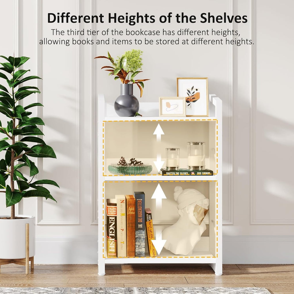 Book Shelf Small Bookshelf: 3-Tier Wood Bookcase Industrial Bookshelf with Edge Protection Metal Narrow Bookcase Storage Organizer Display Rack for Bedroom Home Office (Rustic Brown)