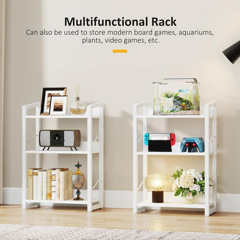 Book Shelf Small Bookshelf: 3-Tier Wood Bookcase Industrial Bookshelf with Edge Protection Metal Narrow Bookcase Storage Organizer Display Rack for Bedroom Home Office (Rustic Brown)