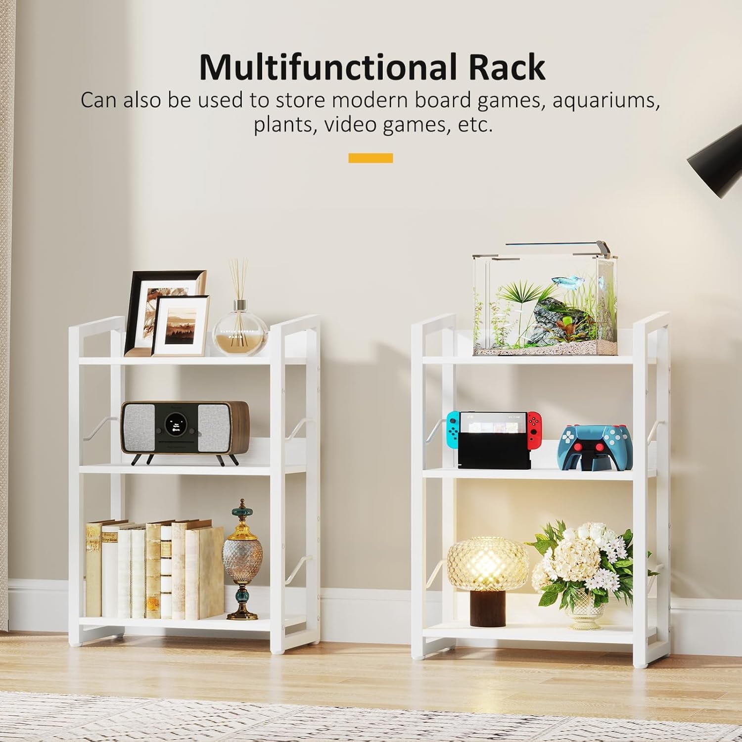 Book Shelf Small Bookshelf: 3-Tier Wood Bookcase Industrial Bookshelf with Edge Protection Metal Narrow Bookcase Storage Organizer Display Rack for Bedroom Home Office (Rustic Brown)