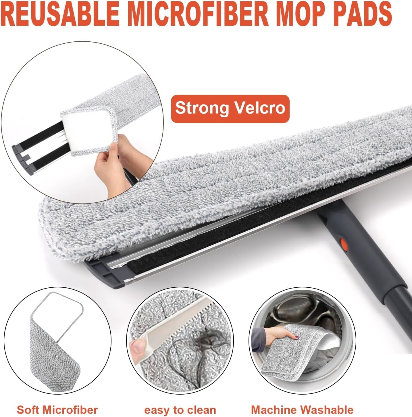 24in Flat Mop for Cleaning Floors, Heavy-Duty Microfiber Wet Mop with Easy Wringing &amp; Deep Cleaning, Includes 4 Reusable Mop Cloths and Adjustable Long Handle