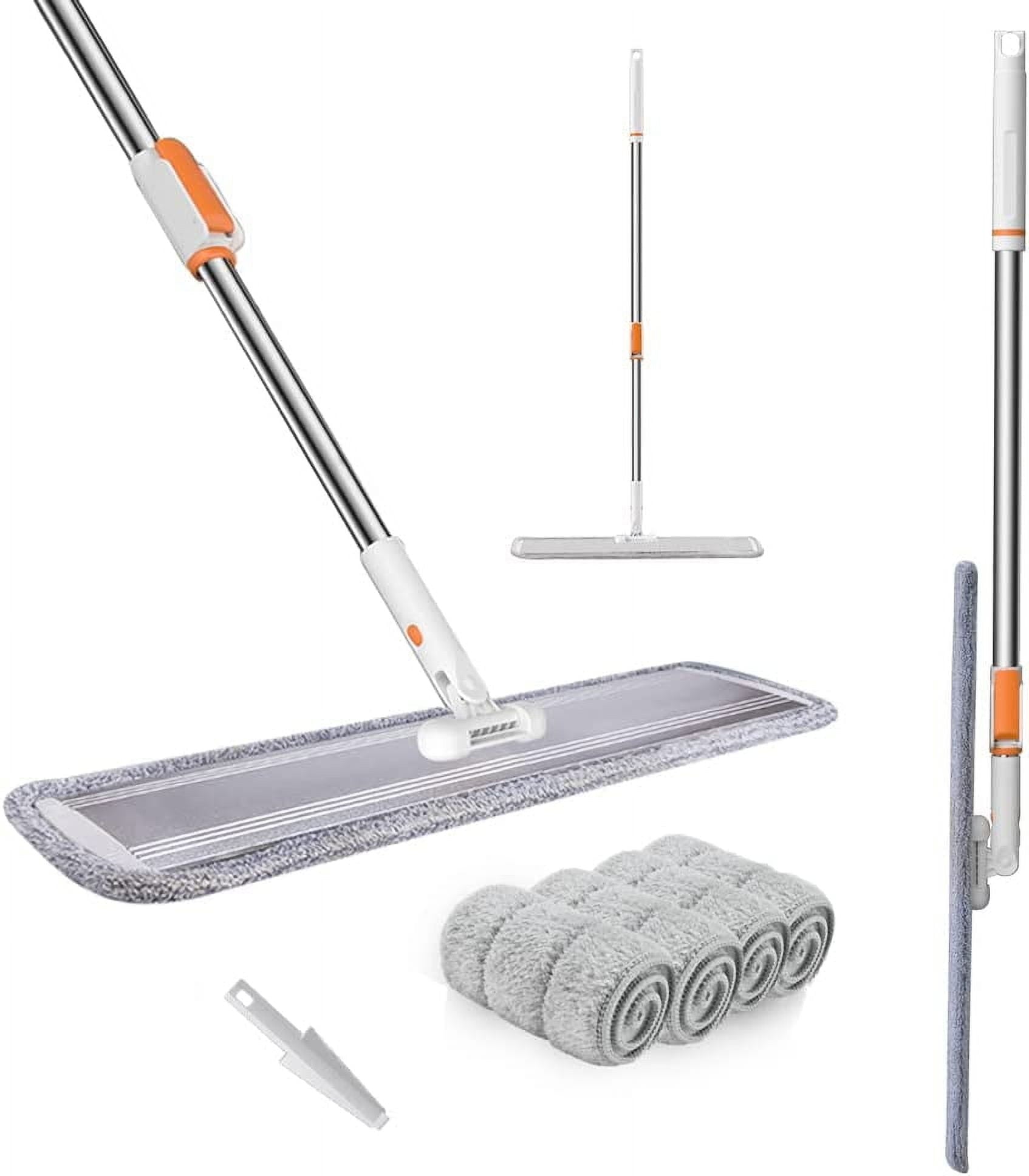 24in Flat Mop for Cleaning Floors, Heavy-Duty Microfiber Wet Mop with Easy Wringing &amp; Deep Cleaning, Includes 4 Reusable Mop Cloths and Adjustable Long Handle
