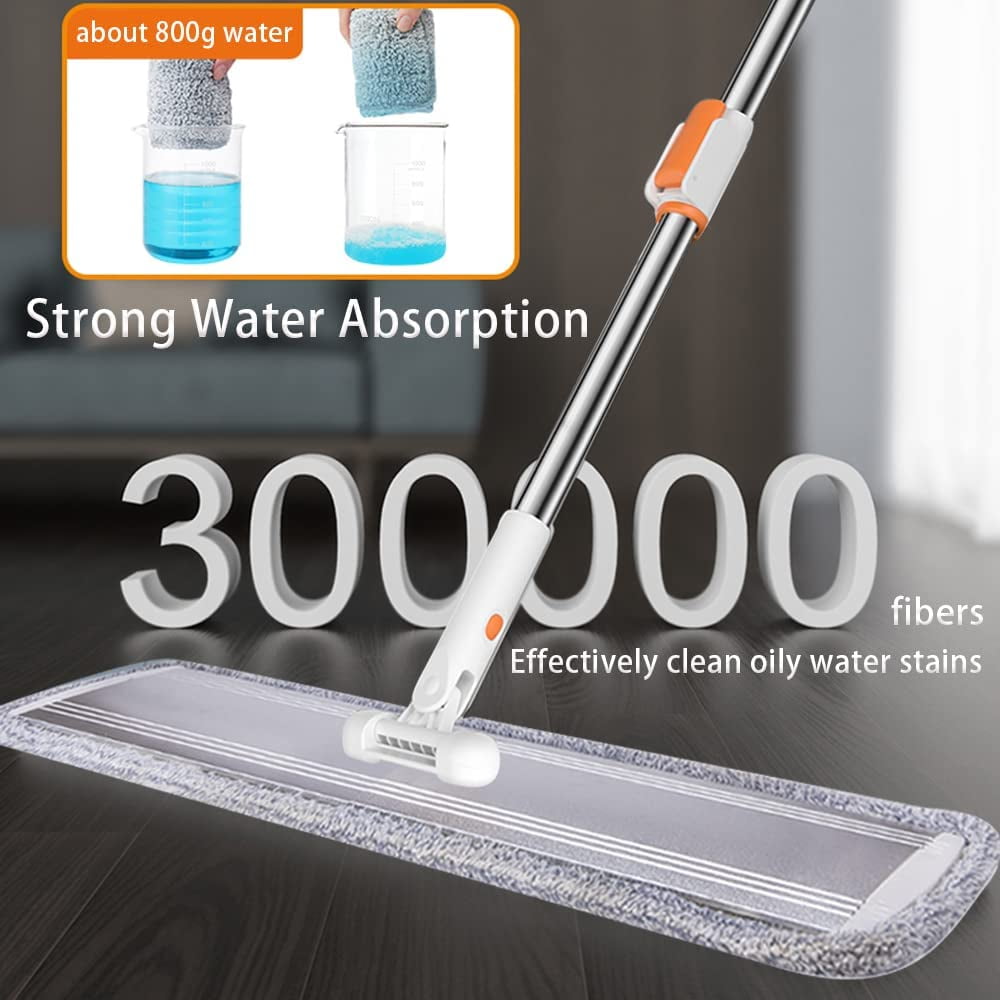 24in Flat Mop for Cleaning Floors, Heavy-Duty Microfiber Wet Mop with Easy Wringing &amp; Deep Cleaning, Includes 4 Reusable Mop Cloths and Adjustable Long Handle