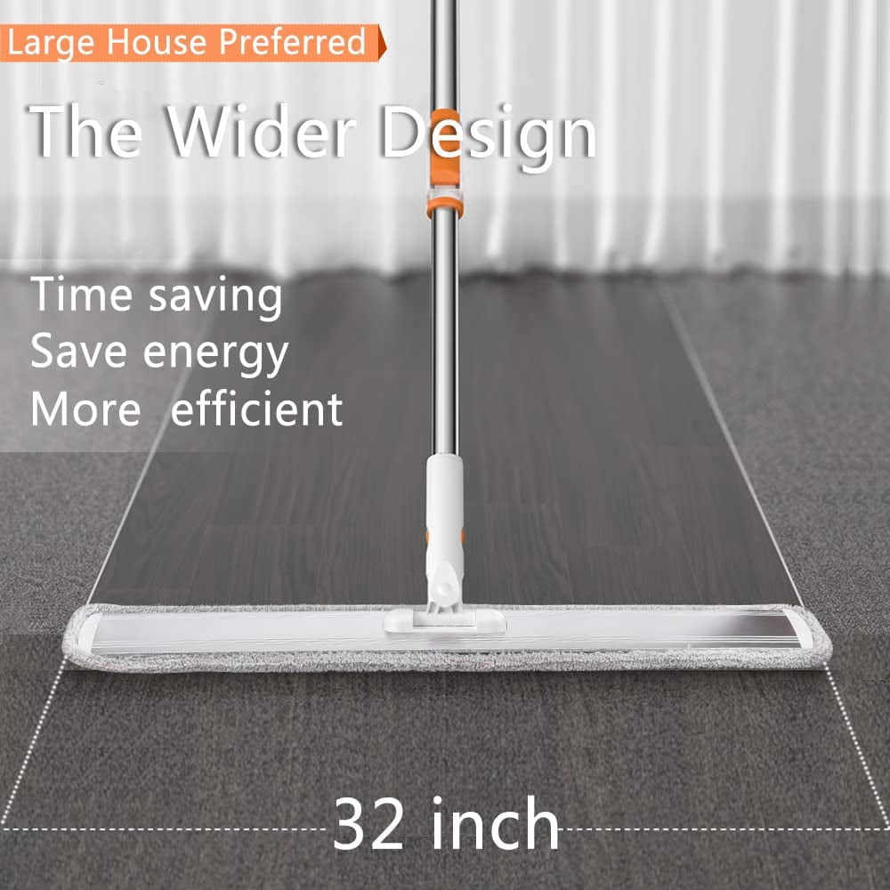 24in Flat Mop for Cleaning Floors, Heavy-Duty Microfiber Wet Mop with Easy Wringing &amp; Deep Cleaning, Includes 4 Reusable Mop Cloths and Adjustable Long Handle