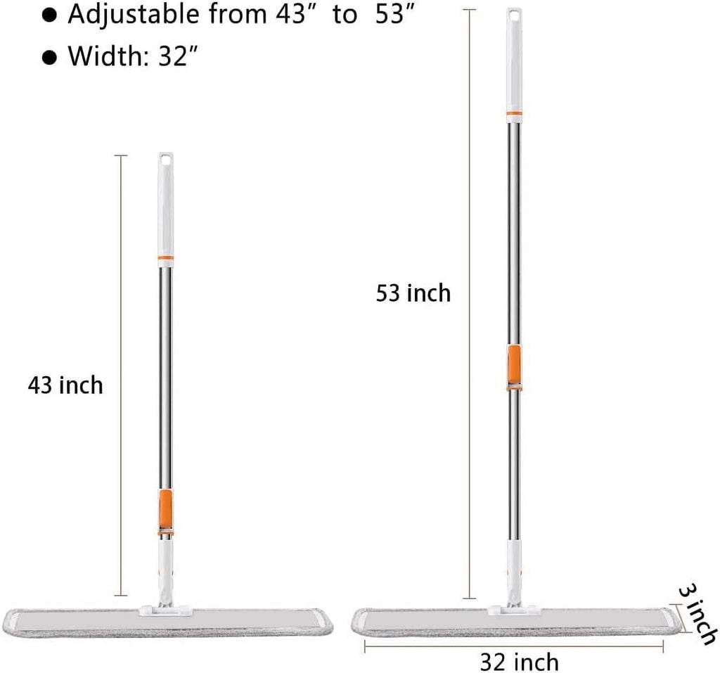 24in Flat Mop for Cleaning Floors, Heavy-Duty Microfiber Wet Mop with Easy Wringing &amp; Deep Cleaning, Includes 4 Reusable Mop Cloths and Adjustable Long Handle