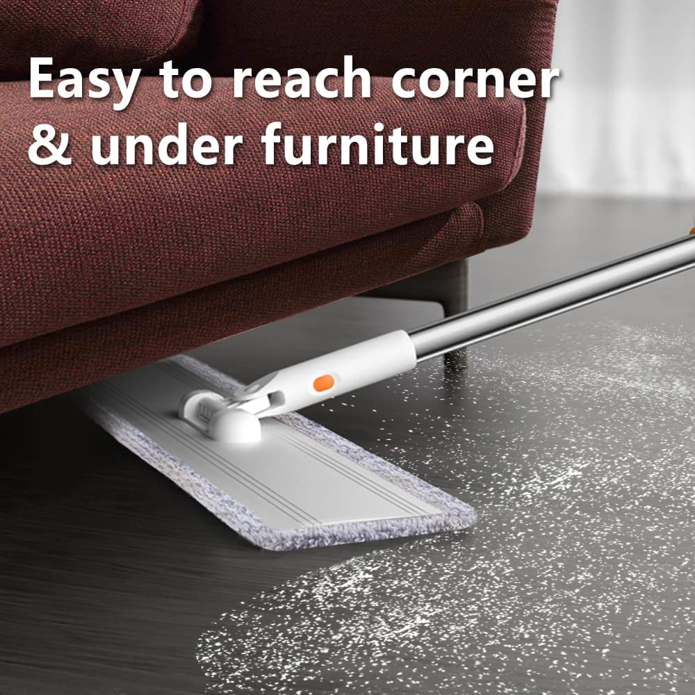 24in Flat Mop for Cleaning Floors, Heavy-Duty Microfiber Wet Mop with Easy Wringing &amp; Deep Cleaning, Includes 4 Reusable Mop Cloths and Adjustable Long Handle