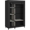 Portable Closet Organizers, Clothing Storage Wardrobe with 6 Shelves and Hanging Rod, Non-Woven Fabric Cover with 4 Side Pockets for Bedroom, Basement, Garage, Black