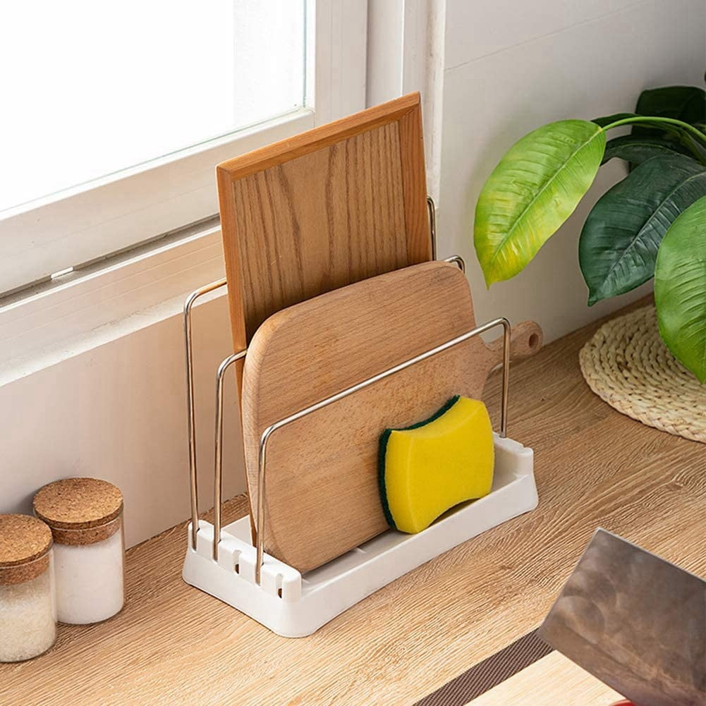 Cutting Boards Holder, Organizer Pantry Rack Bakeware Holder Chopping Board Organizer Kitchen Countertop Storage White