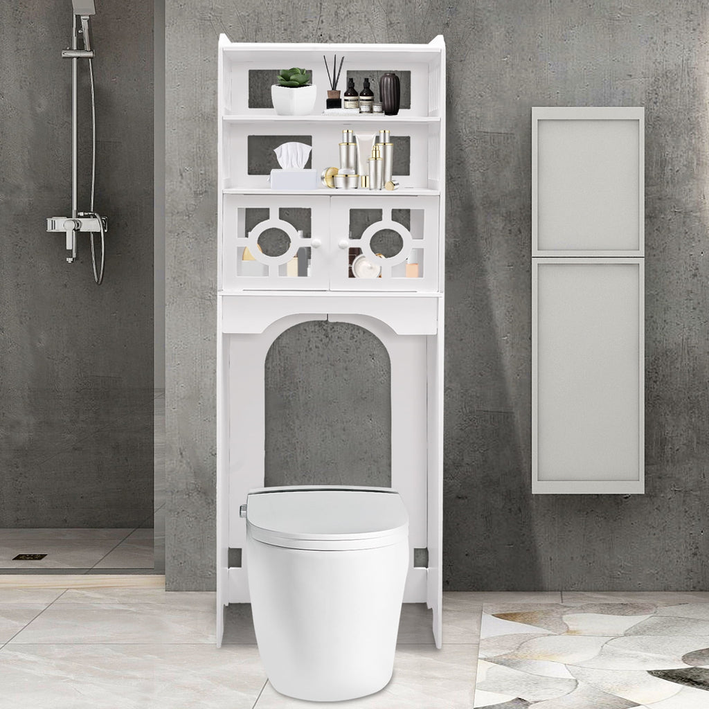 White PVC 48x23x150cm Four-Story Toilet Shelf Hollowed Out Moisture-Proof Design Bathroom Storage Cabinet