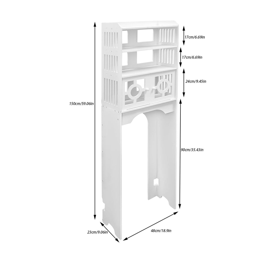 White PVC 48x23x150cm Four-Story Toilet Shelf Hollowed Out Moisture-Proof Design Bathroom Storage Cabinet
