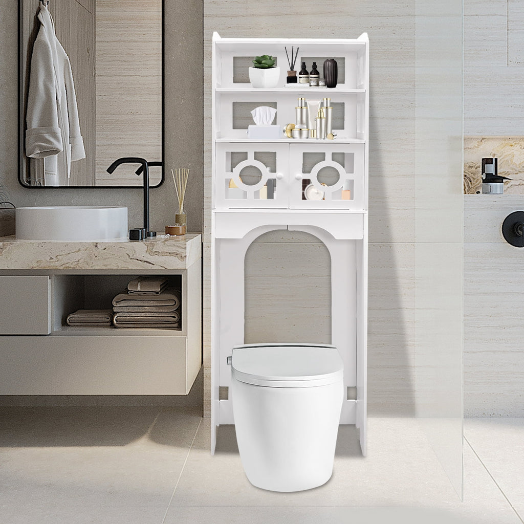 White PVC 48x23x150cm Four-Story Toilet Shelf Hollowed Out Moisture-Proof Design Bathroom Storage Cabinet
