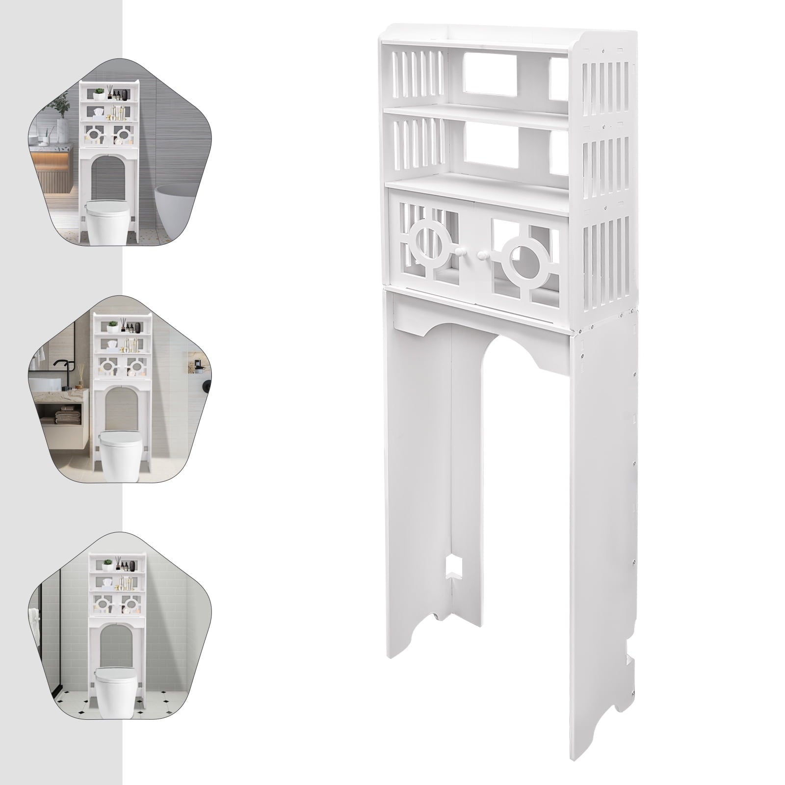 White PVC 48x23x150cm Four-Story Toilet Shelf Hollowed Out Moisture-Proof Design Bathroom Storage Cabinet