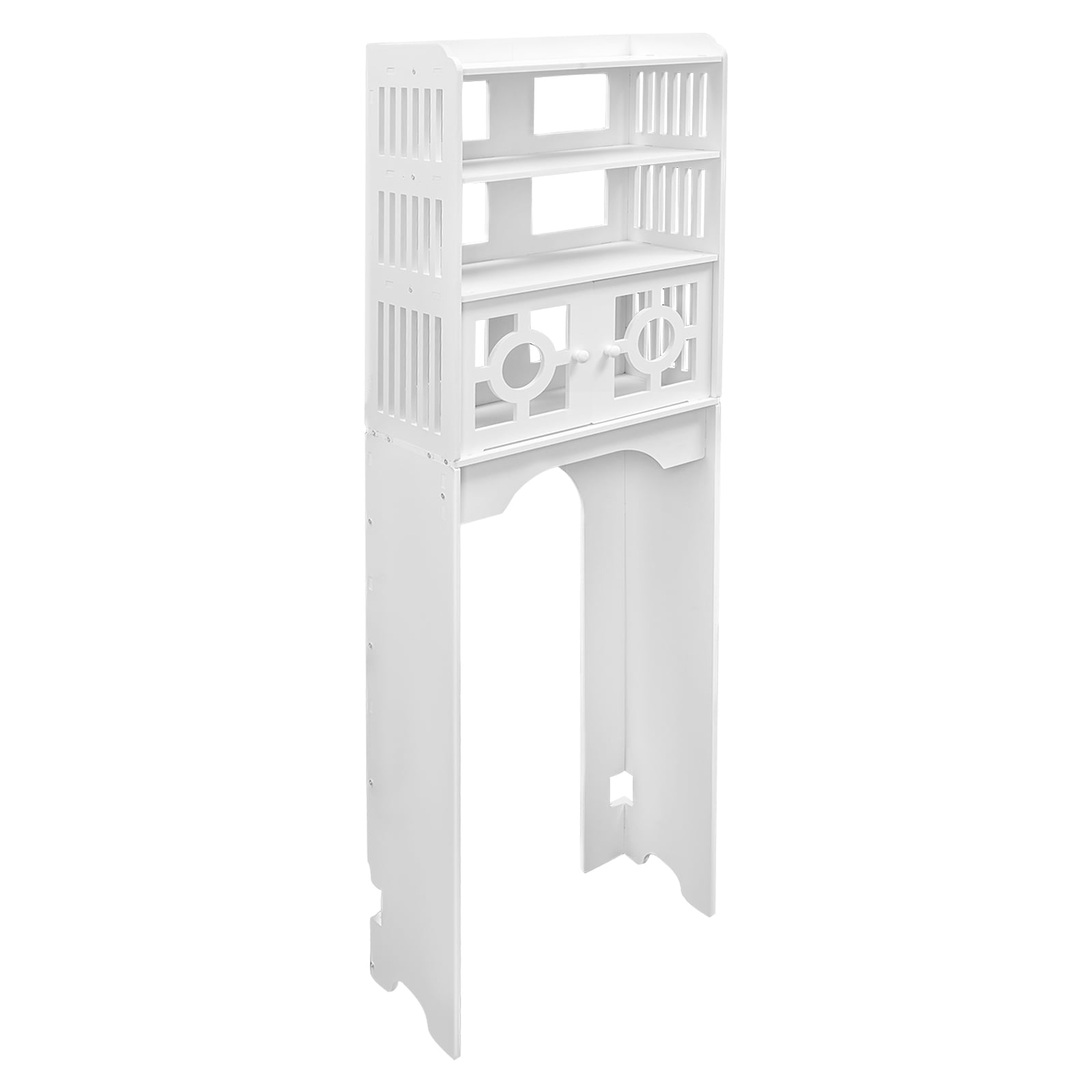 White PVC 48x23x150cm Four-Story Toilet Shelf Hollowed Out Moisture-Proof Design Bathroom Storage Cabinet