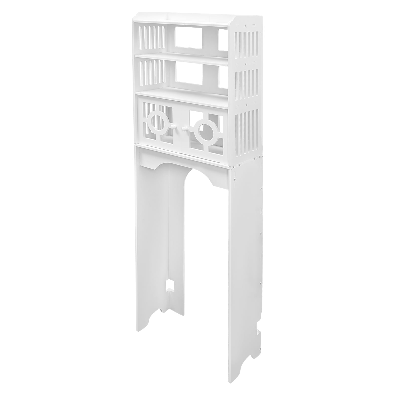 White PVC 48x23x150cm Four-Story Toilet Shelf Hollowed Out Moisture-Proof Design Bathroom Storage Cabinet