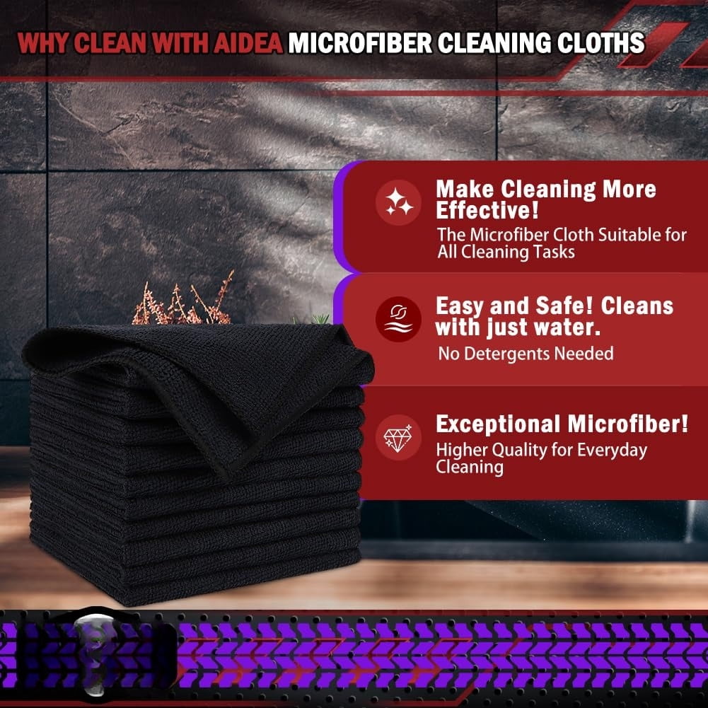 50PK Microfiber Cleaning Cloth 12×12", Absorbent Towels for Car, House, Kitchen &amp; Window