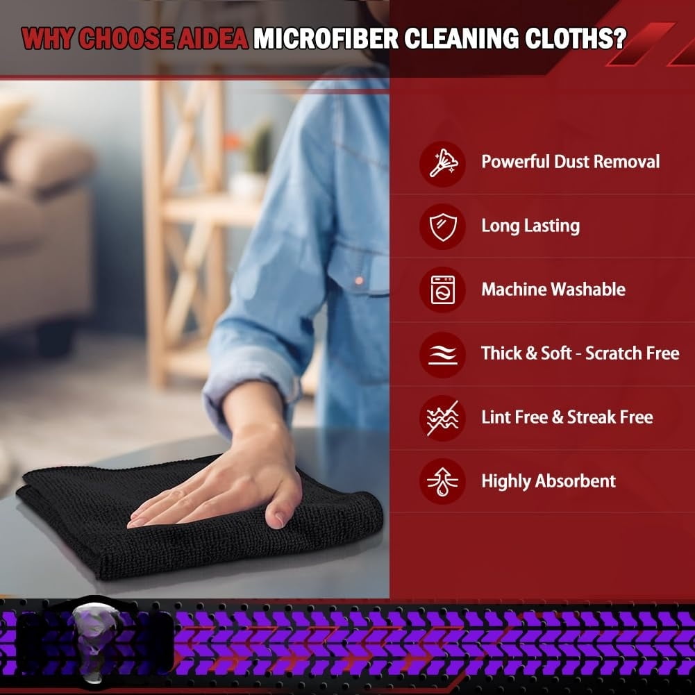 50PK Microfiber Cleaning Cloth 12×12", Absorbent Towels for Car, House, Kitchen &amp; Window