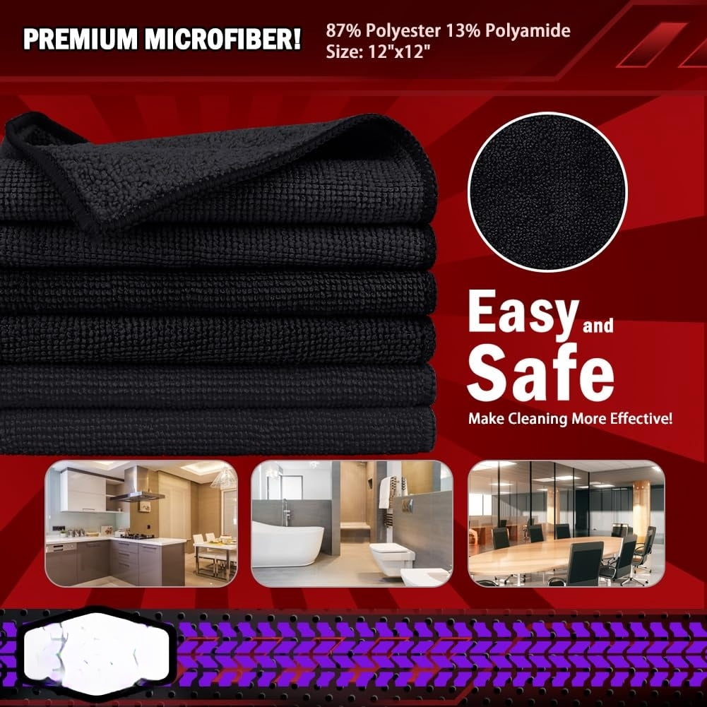 50PK Microfiber Cleaning Cloth 12×12", Absorbent Towels for Car, House, Kitchen &amp; Window