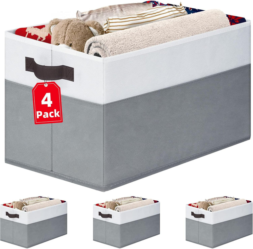 4 Pack Large Storage Baskets for Shelves | Fabric Closet Organizers and Storage Bins with Handles Home Organization | Decorative Collapsible Baskets for Organizing Clothes Toy Nursery 14"x10"