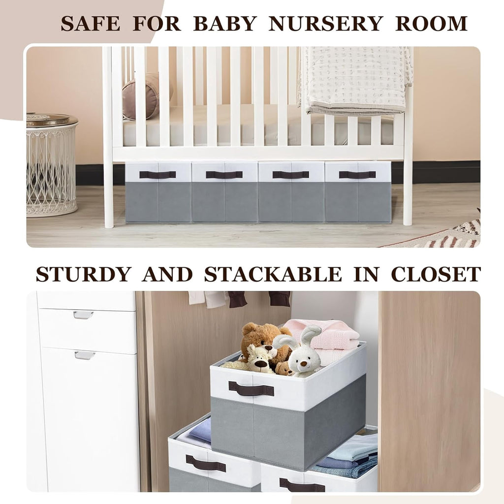 4 Pack Large Storage Baskets for Shelves | Fabric Closet Organizers and Storage Bins with Handles Home Organization | Decorative Collapsible Baskets for Organizing Clothes Toy Nursery 14"x10"