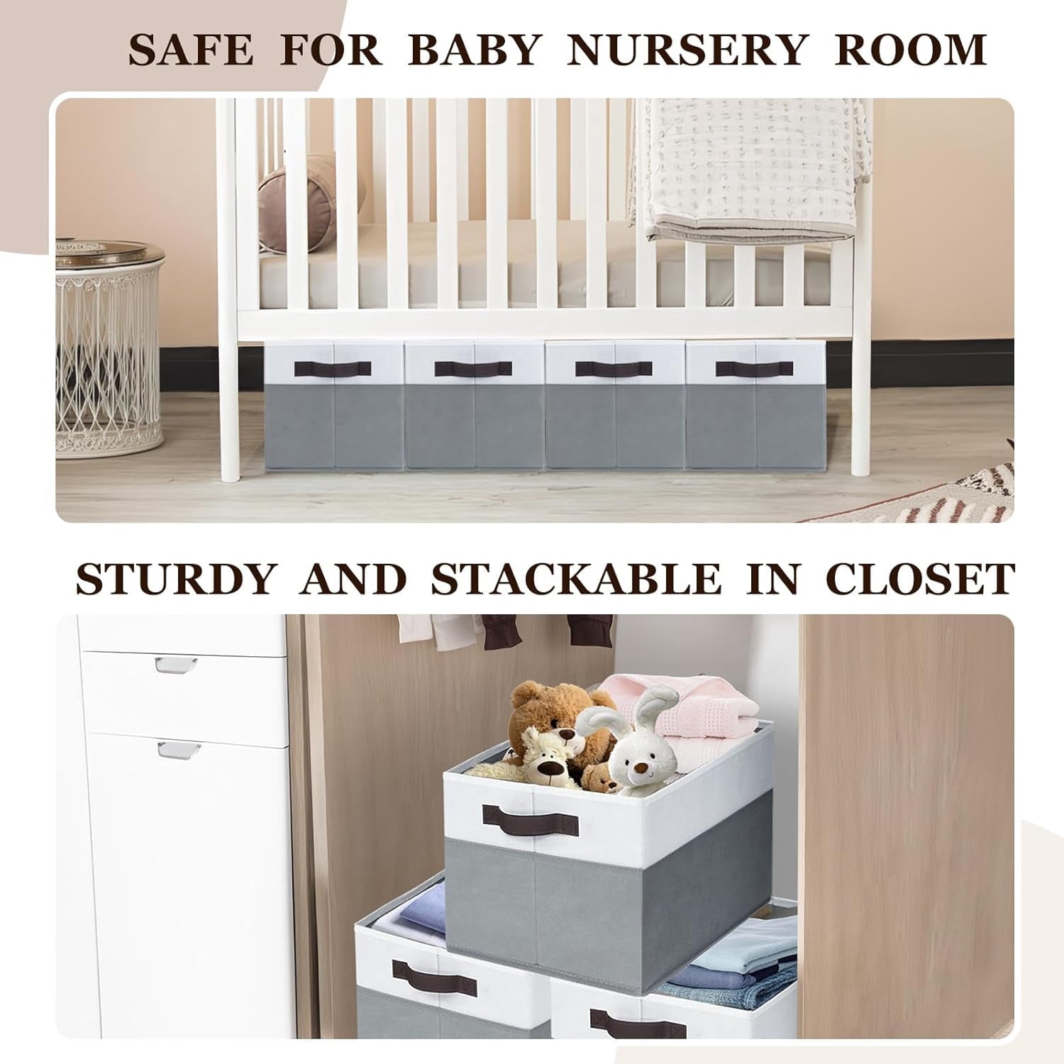 4 Pack Large Storage Baskets for Shelves | Fabric Closet Organizers and Storage Bins with Handles Home Organization | Decorative Collapsible Baskets for Organizing Clothes Toy Nursery 14"x10"