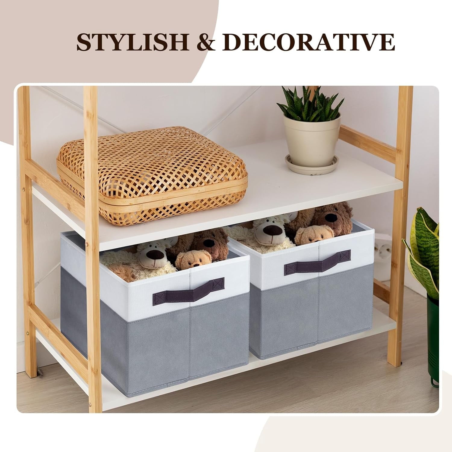 4 Pack Large Storage Baskets for Shelves | Fabric Closet Organizers and Storage Bins with Handles Home Organization | Decorative Collapsible Baskets for Organizing Clothes Toy Nursery 14"x10"