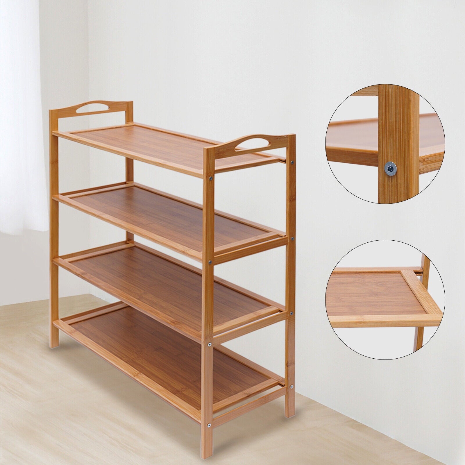 Bamboo 4 Tier Shoe Shelf Durable Bamboo Home Shoe Rack Furniture Decor Entryway Shoe Storage Rack 11-15 pairs Capacity