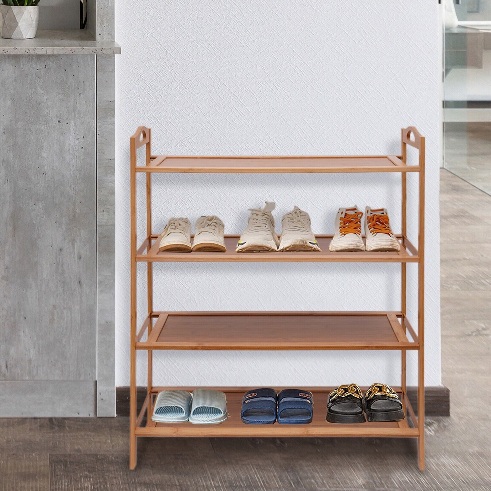 Bamboo 4 Tier Shoe Shelf Durable Bamboo Home Shoe Rack Furniture Decor Entryway Shoe Storage Rack 11-15 pairs Capacity