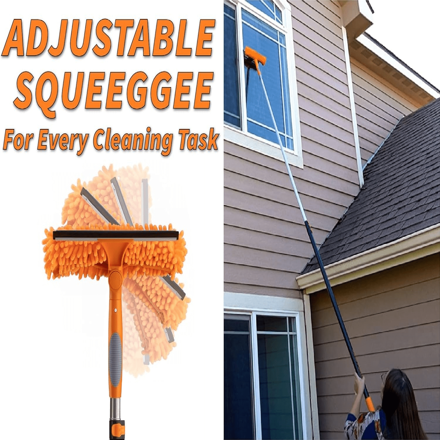20 Foot High Reach Duster Kit with 4-12 ft Extension Pole // High Ceiling Dusting and Window Cleaning Kit with Telescopic Pole // Window Washer &amp; Squeegee, Cobweb Duster, Fan Blade and Feather Duster