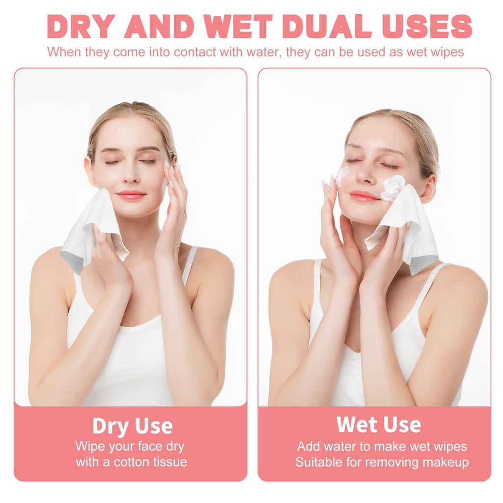 Disposable Face Towel, Ultra Soft &amp; Thick Washcloths, Biodegradable Facial Towels for Sensitive , Makeup Remover Dry Wipes, Lint-Free Towelettes for Cleansing