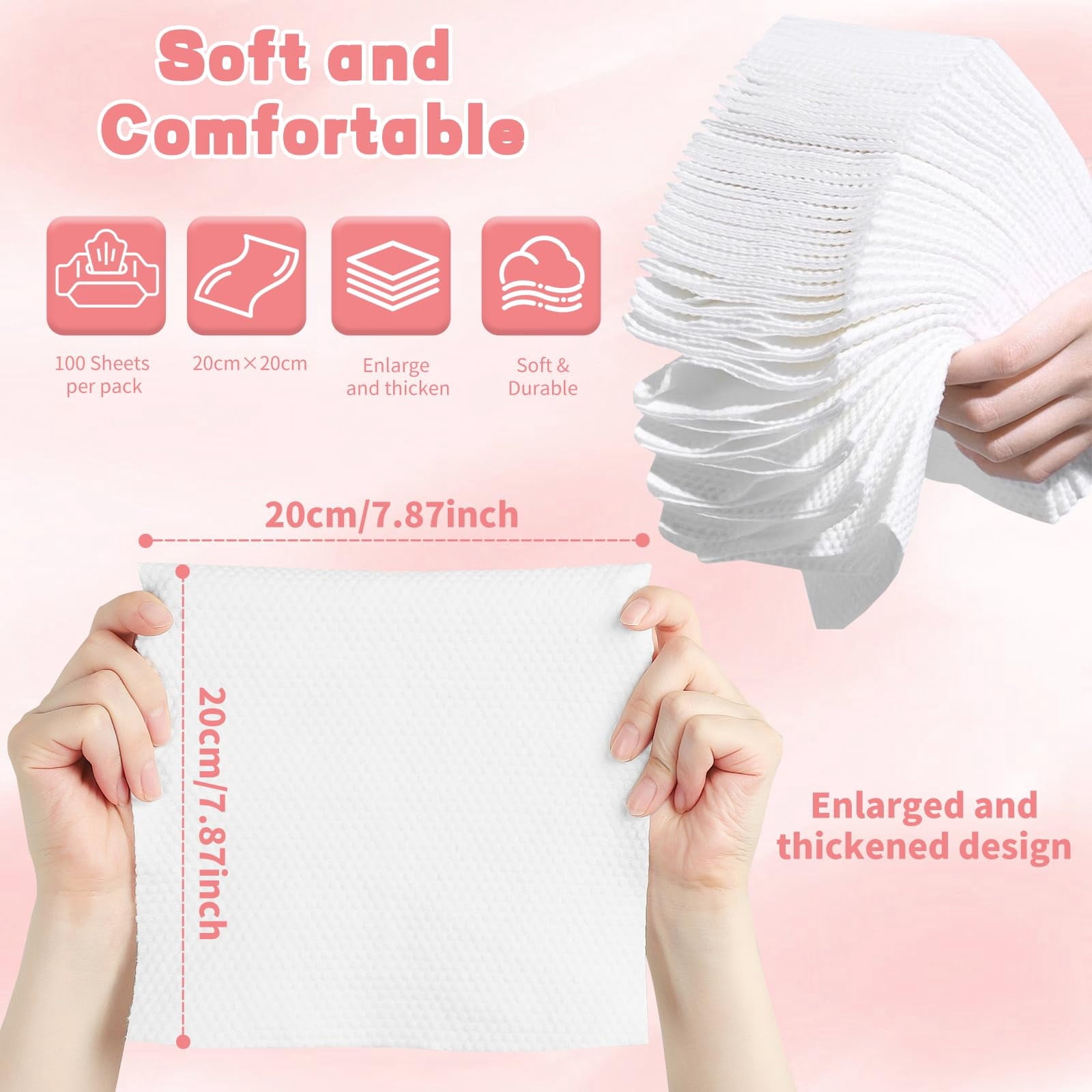 Disposable Face Towel, Ultra Soft &amp; Thick Washcloths, Biodegradable Facial Towels for Sensitive , Makeup Remover Dry Wipes, Lint-Free Towelettes for Cleansing