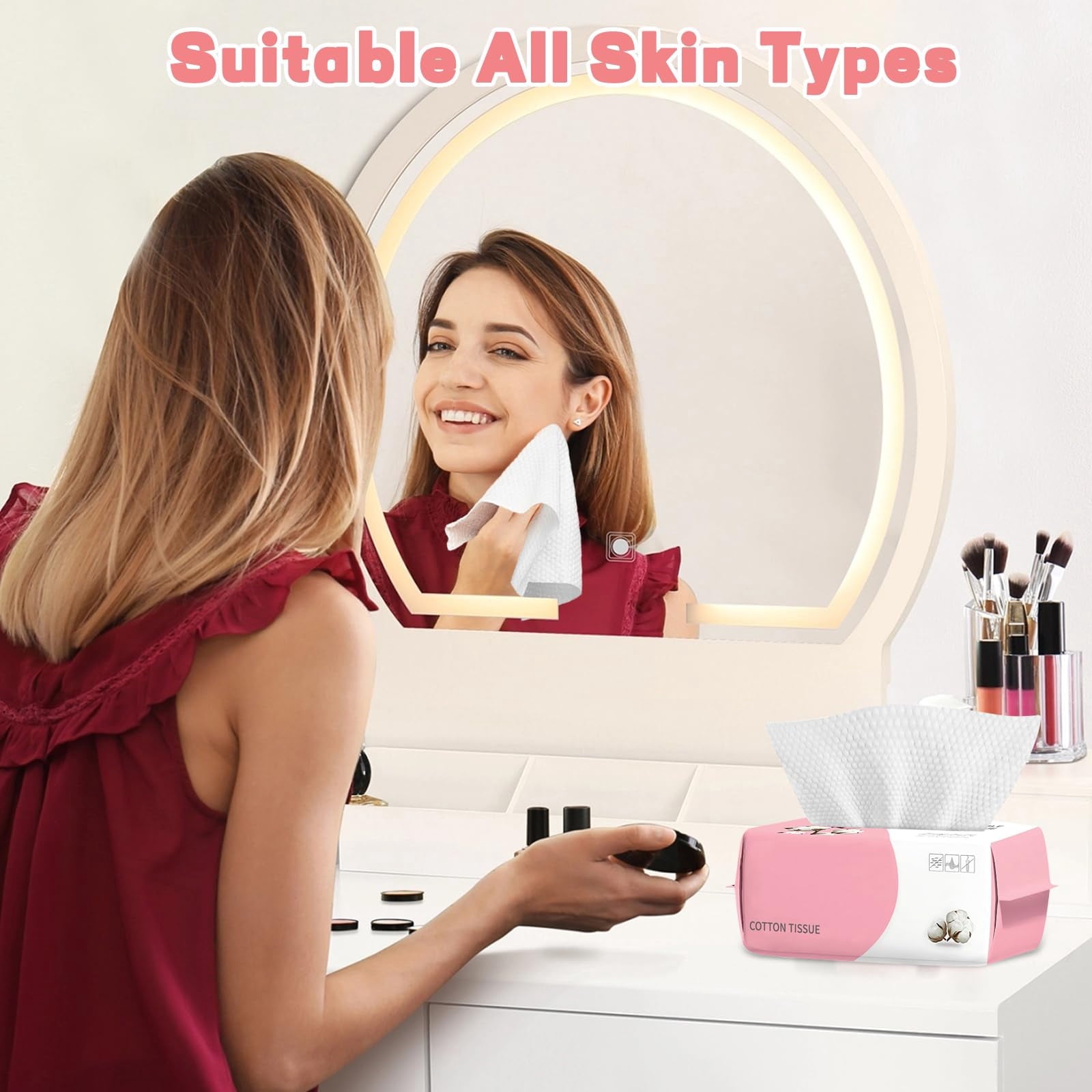 Disposable Face Towel, Ultra Soft &amp; Thick Washcloths, Biodegradable Facial Towels for Sensitive , Makeup Remover Dry Wipes, Lint-Free Towelettes for Cleansing
