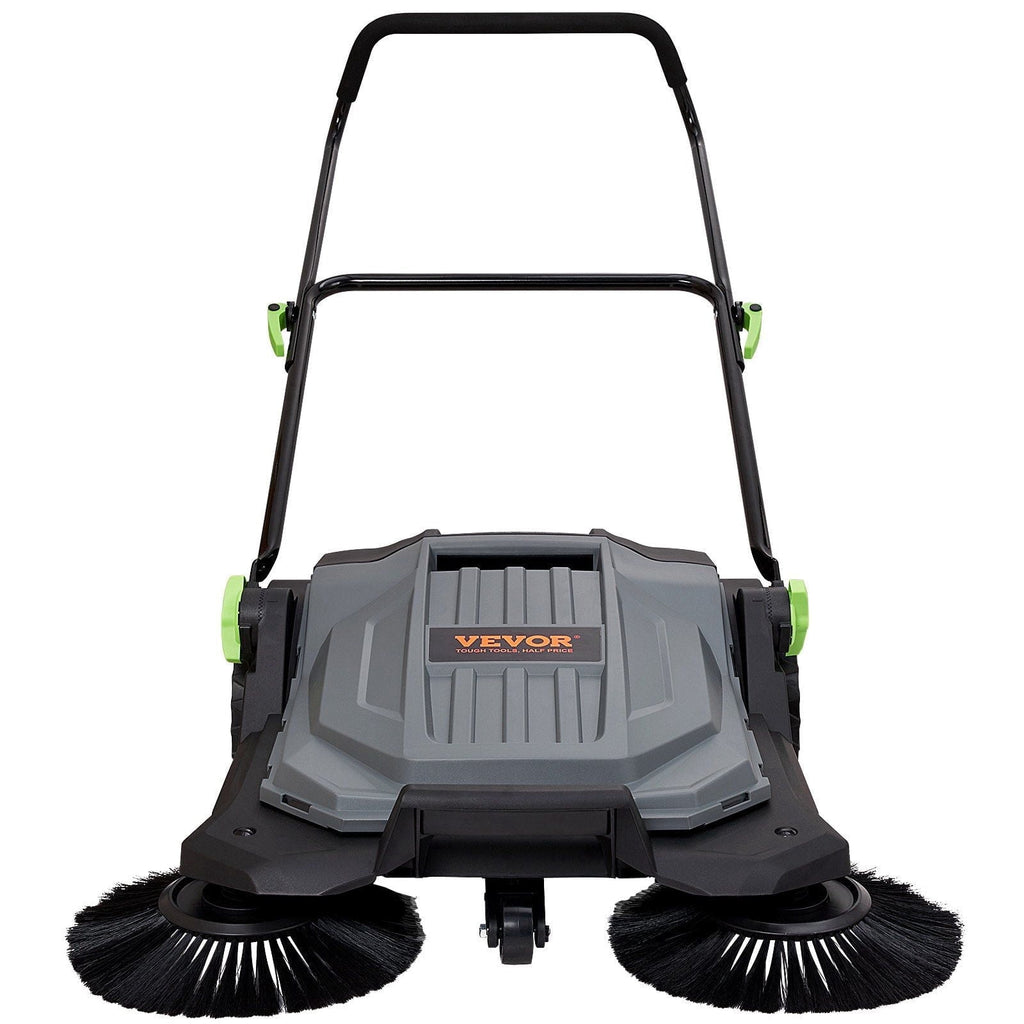 "25.6" Wide Manual Push Broom Sweeper, 5-Gallon Large Capacity Non-Electric Floor Sweeper, Adjustable Handle &amp; Angle for Walkway, Garage, Patio, Yard – Heavy-Duty Outdoor/Indoor Cleaning Tool"
