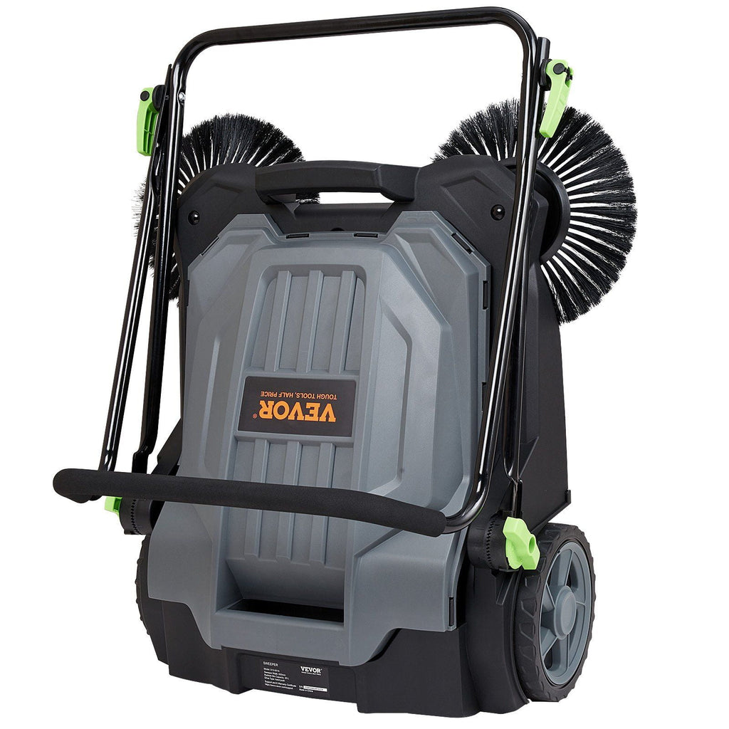 "25.6" Wide Manual Push Broom Sweeper, 5-Gallon Large Capacity Non-Electric Floor Sweeper, Adjustable Handle &amp; Angle for Walkway, Garage, Patio, Yard – Heavy-Duty Outdoor/Indoor Cleaning Tool"
