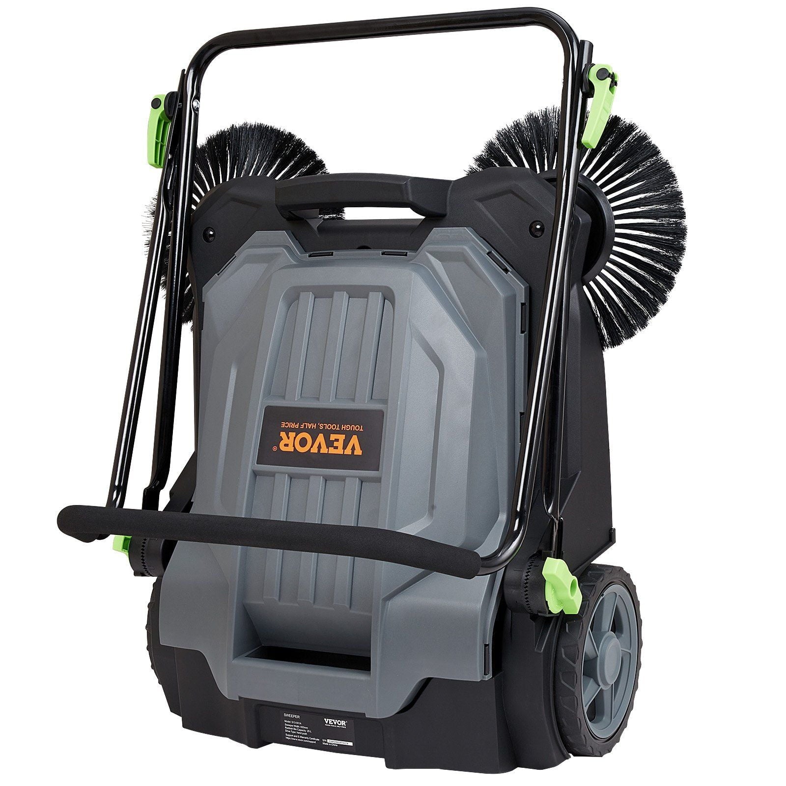 "25.6" Wide Manual Push Broom Sweeper, 5-Gallon Large Capacity Non-Electric Floor Sweeper, Adjustable Handle &amp; Angle for Walkway, Garage, Patio, Yard – Heavy-Duty Outdoor/Indoor Cleaning Tool"